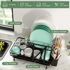 2-Tier Collapsible Dish Drainer Rack with Removable Drip Tray