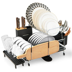 2-Tier Detachable Dish Rack with Drainboard and 360-Degree Swivel Spout
