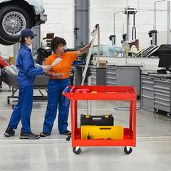 2-Tier Utility Cart with Handle and Heavy-Duty Metal Frame