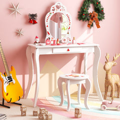 2 In 1 Kids Makeup Vanity Table Set with Removable Mirror and Stool