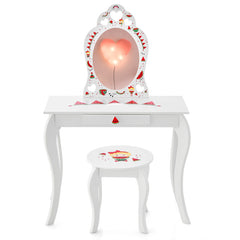 2 In 1 Kids Makeup Vanity Table Set with Removable Mirror and Stool