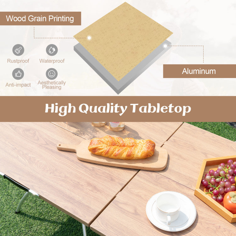 Back Table Packs 2 Pack Folding Camping Table with Wood-grain Tabletop for Hiking Party ...