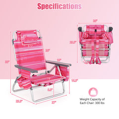 2 Pieces Folding Backpack Beach Chair with Pillow