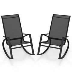 2 Pieces Patio Rocking Chairs Outdoor Sling Fabric Rockers with Ergonomic Backrest and Seat