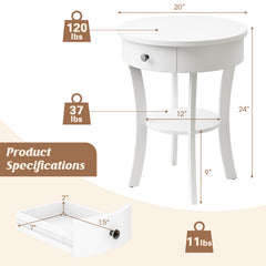2-Tier Wood Round End Table with Open Drawer