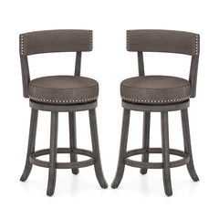 Set of 2 Counter Height Chairs with 360° Swivel Seat and Rubber Wood Frame