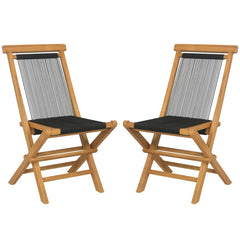 2 Piece Indonesia Teak Patio Folding Chairs with Woven Rope Seat and Back for Porch Backyard Poolside