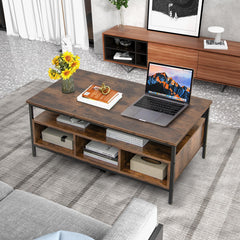 3-Tier Industrial Style Coffee Table with Storage and Heavy-duty Metal Frame