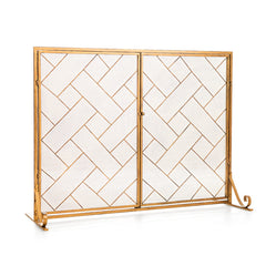 2-Panel Fireplace Screen Folding Metal Fire Place Safety Fence with Magnetic Doors