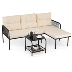 3-Piece L Shaped Patio Furniture Set PE Rattan Sectional Sofas