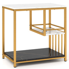 3-Tier Multi-function Marble End Table with Storage Shelf