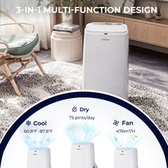 12000 BTU(Ashrae) 3-in-1 Portable Air Conditioner with Remote Control