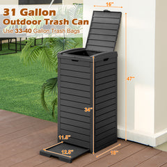 31 Gallon Large Outdoor Trash Can with Lid and Pull-out Liquid Drawer for Easy Cleaning