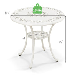 31.5 Inch Round Patio Dining Table for 4 Cast Aluminum with 2-Inch Umbrella Hole