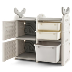 31 Inch Toy Chest and Bookshelf with Enclosed Cabinets and Pull-out Drawers for Toddlers