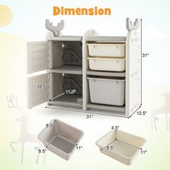 31 Inch Toy Chest and Bookshelf with Enclosed Cabinets and Pull-out Drawers for Toddlers