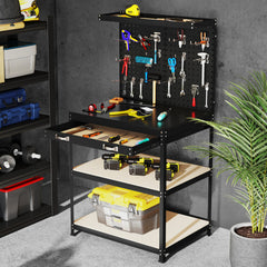32 x 16 Inch Workbench Work Table with 2 PCs Pegboard Drawer and Shelves