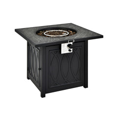 32 Inch Propane Fire Pit Table Square Tabletop with Lava Rocks Cover 50000 BTU