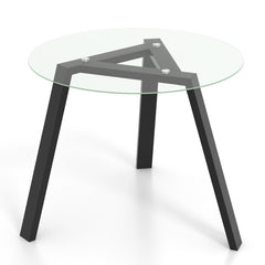 36 Inches Round Glass Dining Table for 4 with Rubber Wood Frame
