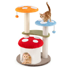 35 Inch Tall Cat Tower with Sisal Scratching Posts Cat Condo and Padded Platforms