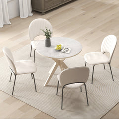 36-Inch Mid Century Modern Kitchen Table with Faux Marble Tabletop and Solid Rubber Wood Legs