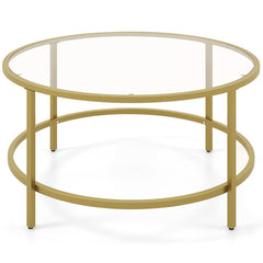 35.5 Inch Round Coffee Table with Tempered Glass Tabletop