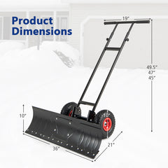 36 Inches Snow Shovel with Wheels and Adjustable Angle