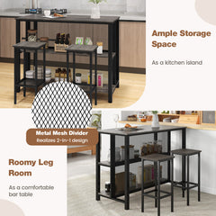 36 Inch 3-Tier Bar Table with Storage Metal Frame Adjustable Foot Pads for Dining Room