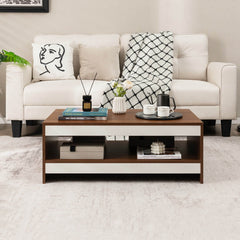 2-Tier 37 Inch Rectangle Wooden Coffee Table with Storage Shelf