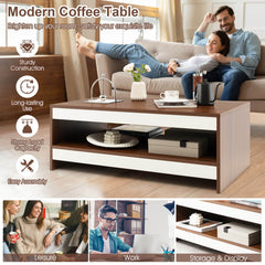 2-Tier 37 Inch Rectangle Wooden Coffee Table with Storage Shelf
