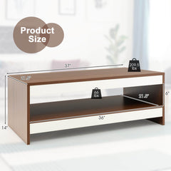 2-Tier 37 Inch Rectangle Wooden Coffee Table with Storage Shelf