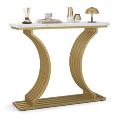 39-Inch Gold Entryway Table Modern Console Table with Faux Marble Tabletop