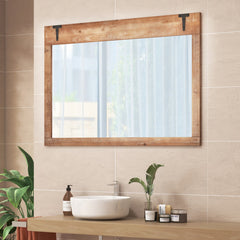 39 x 27.5 Inch Farmhouse Rustic Barn Door Wall Mirror with Wood Frame