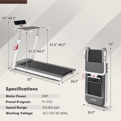 3HP Folding Treadmill with Adjustable Height and APP Control