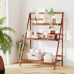 3-Tier Bamboo Ladder Shelf Foldable Plant Flower Bookshelf