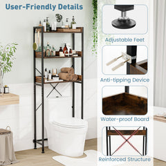 Over The Toilet Storage Rack with Hooks and Adjustable Bottom Bar