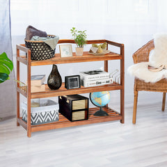 2-Tier/3-Tier/5-Tier Acacia Wood Shoe Rack with Side Metal Hooks
