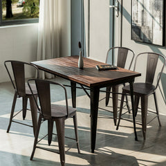 24 Inch Set of 4 Industrial Metal Counter Stool Dining Chairs with Removable Backrests