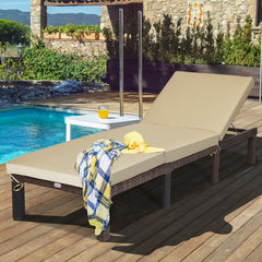 Paito Wicker Chaise Lounger with Adjustable Backrest and Cushion