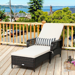Patio Wicker Chaise Lounge Chair with Pillow and Adjustable Backrest with Cushion
