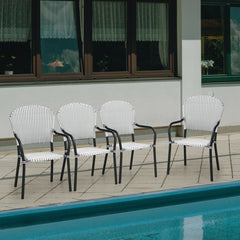 Set of 4 Patio Rattan Stackable Dining Chair with Armrest for Garden