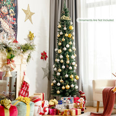 Snowy Artificial Pencil Christmas Tree with Pine Cones