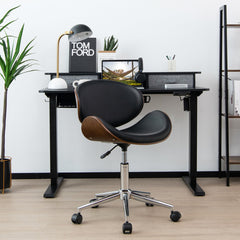 Adjustable Leather Office Chair Swivel Bentwood Desk Chair with Curved Seat