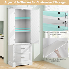 62 Inch Freestanding Bathroom Cabinet with Adjustable Shelves and 2 Drawers