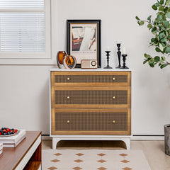 3-Drawer Rattan Dresser Chest with Anti-toppling Device
