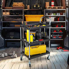 3 Layer Tool Cart with PP Shelves Sponged Handle and Swivel Wheel