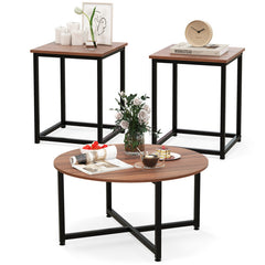 3-Piece Coffee Table Set Round Coffee Table and 2PCS Square End Tables
