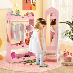 2 Pieces Kids Vanity Set and Jewelry Armoire Cabinet with Full-length Mirror