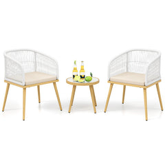 3 Pieces Outdoor Bistro PE Wicker Conversation Furniture Set