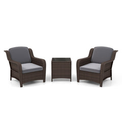 3 Pieces Outdoor Rattan Furniture Set with Cushions and Tempered Glass Coffee Table